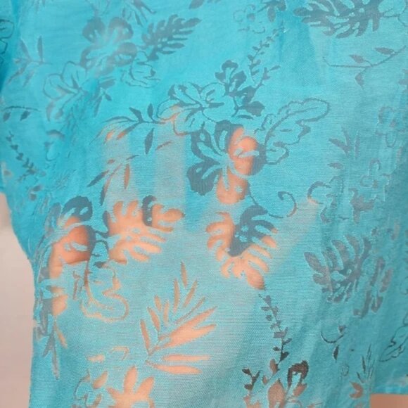 Salon Studio 2 Pieces Set Blue Abstract Floral Button Down Top Blouse Size L - Picture 9 of 13